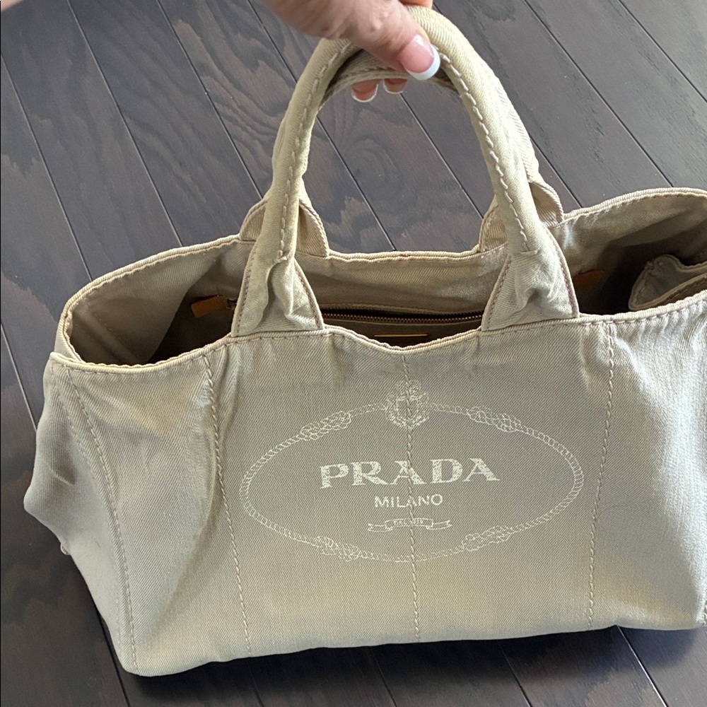 Prada Khaki Canvas Tote Bag